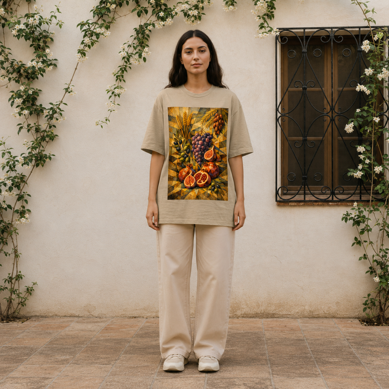 Seven Species Tee – Olive & Stone
