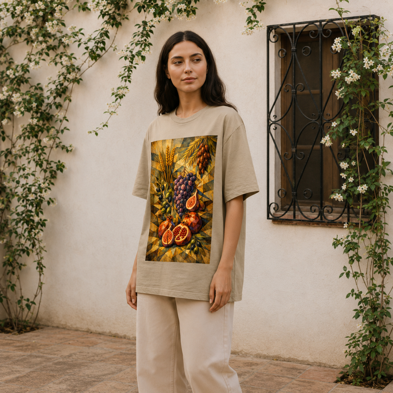 Seven Species Tee – Olive & Stone