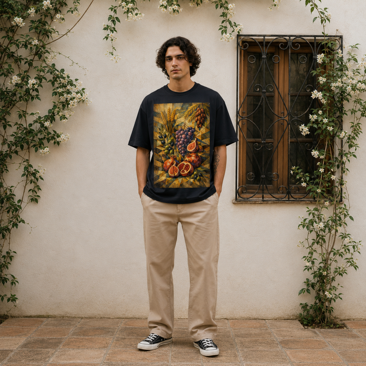 Seven Species Tee – Olive & Stone